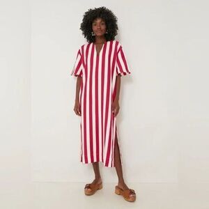 Pomander Place Dress Womens Small Striped Split Neck Pocket Midi Casual Summer